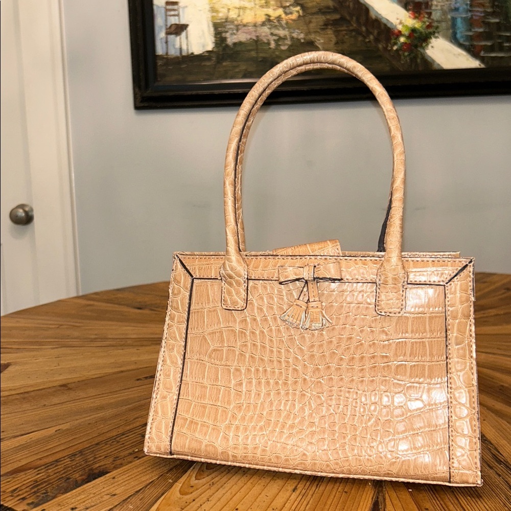 Vintage Liz Claiborne Tan Mini Bag w/ Crocodile Texture